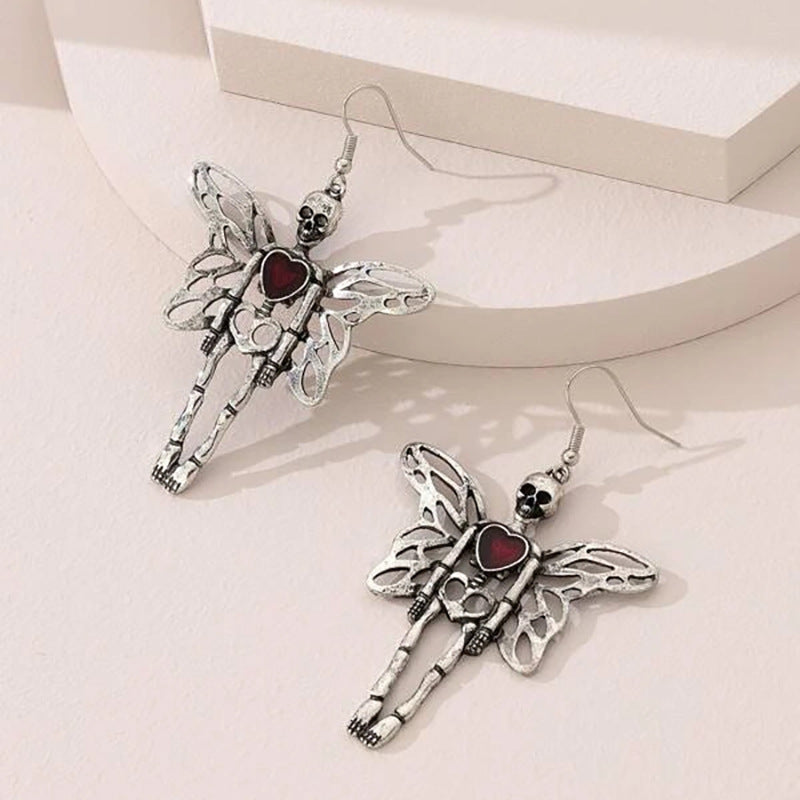 Exaggerated Skull Wings Earrings Retro Dark