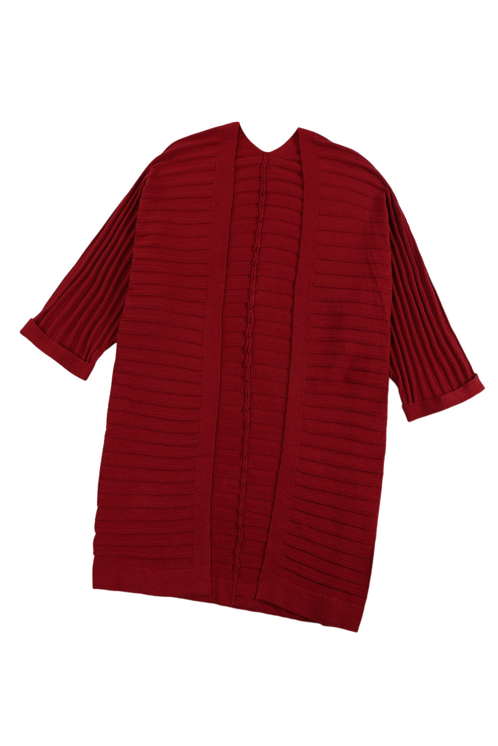 Red Ribbed Half Sleeve Open Front Knit Cardigans