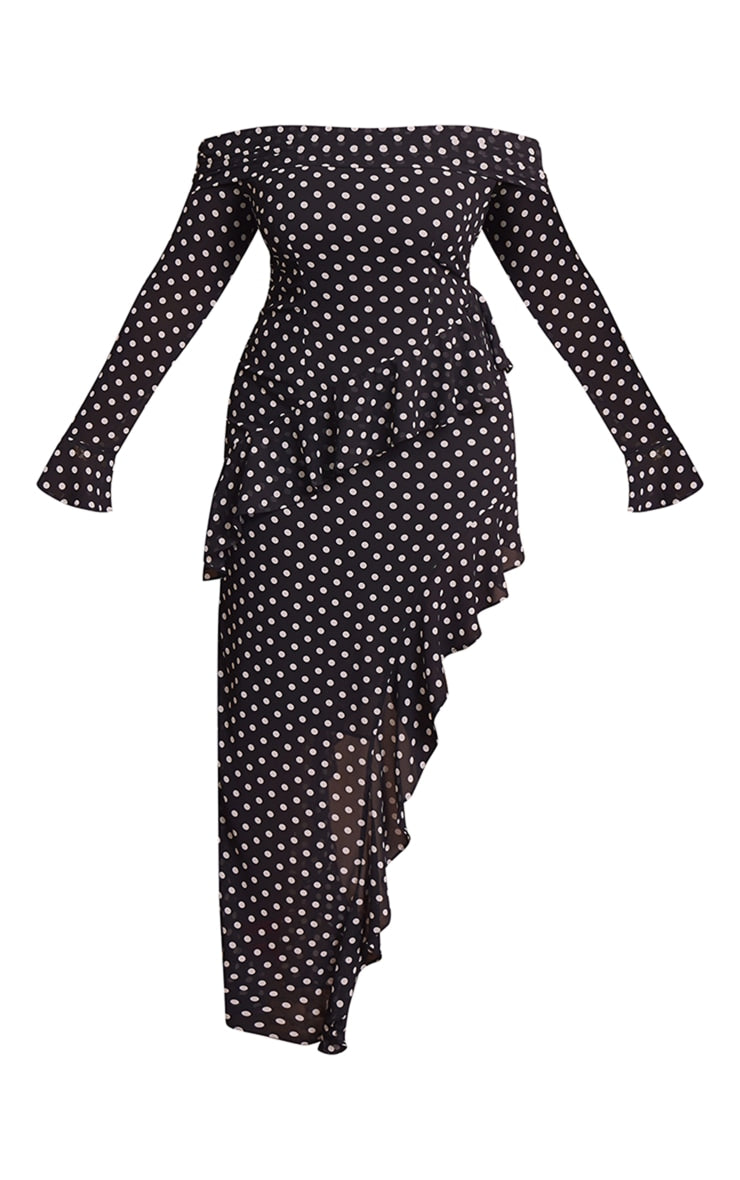 Plus Monochrome Polka Dot Long Sleeve Midaxi Dress