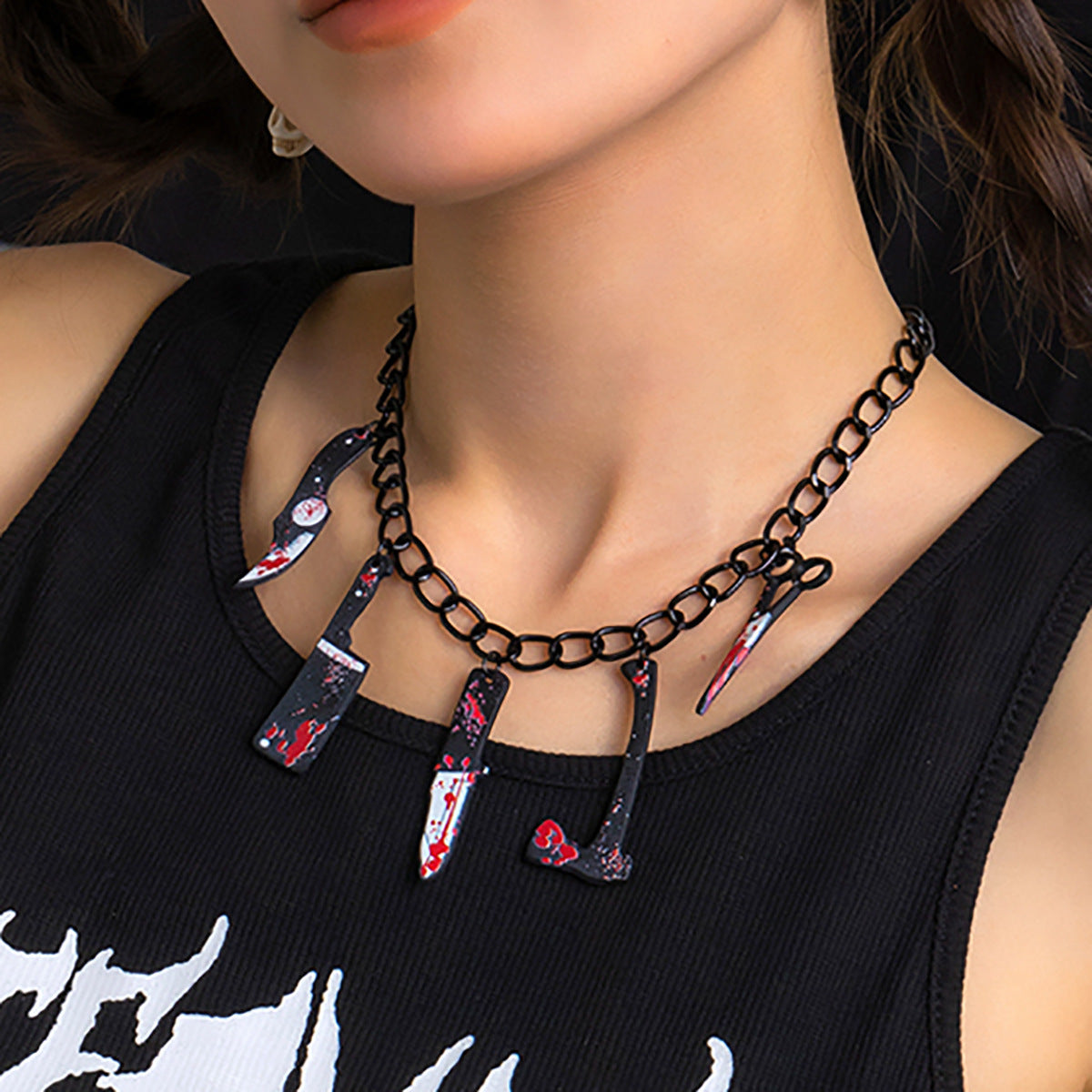 Novelty Horror Chain And Instruments Costume Jewelry Punk Rock Statement Necklace