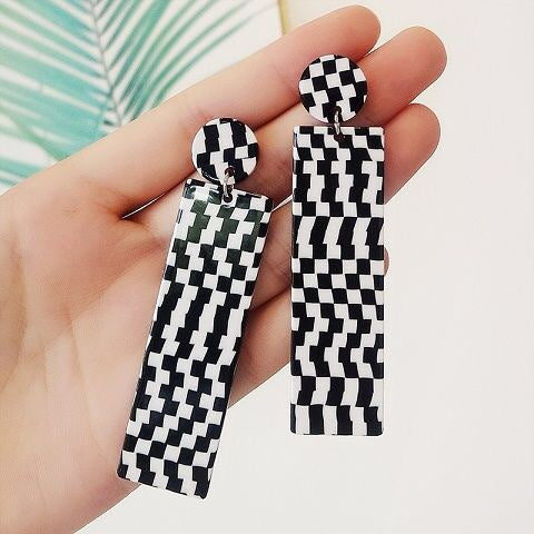 Black and White Checkered Retro Earrings In 4 Styles