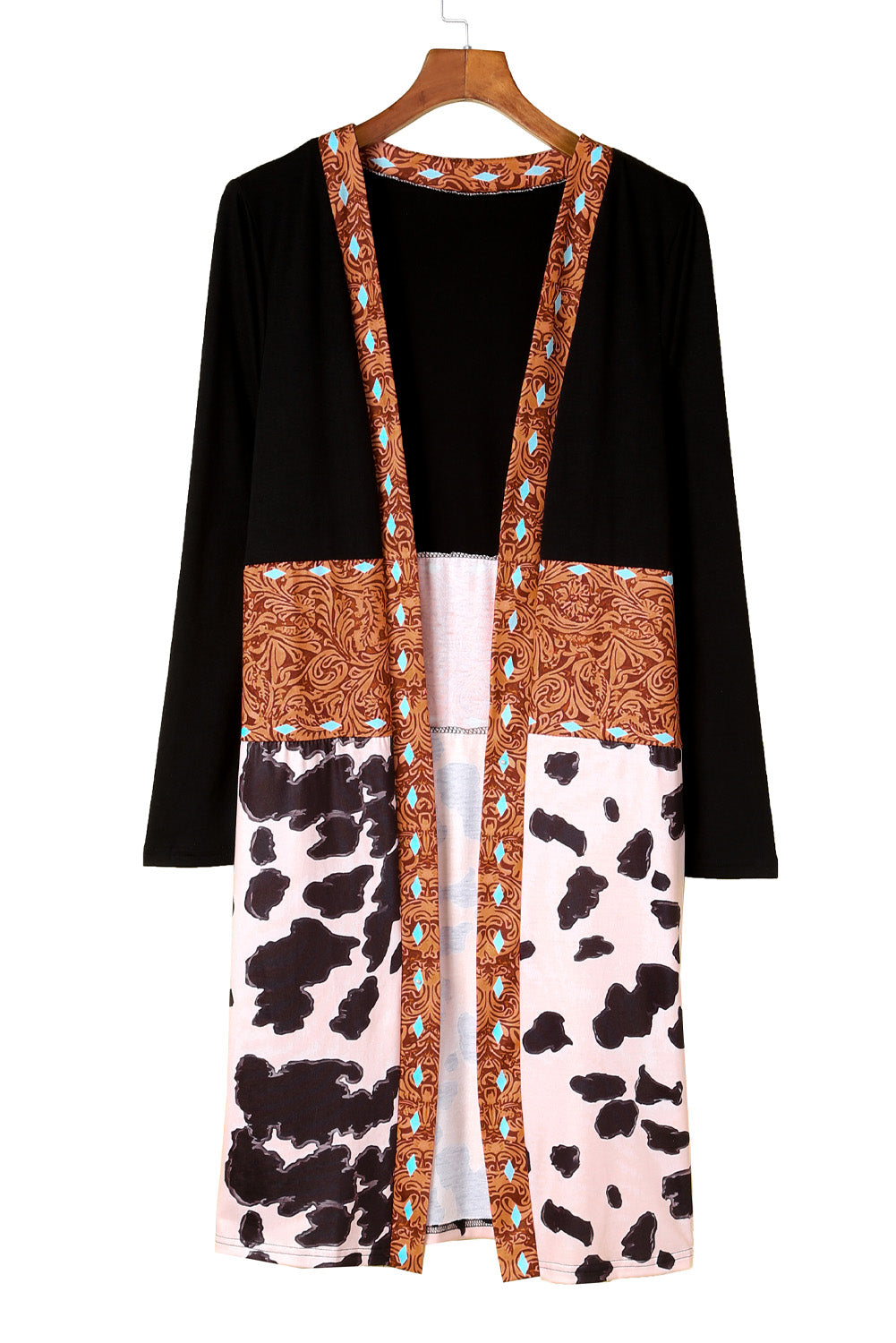 Pink Western Pattern Cow Patchwork Open Front Cardigan