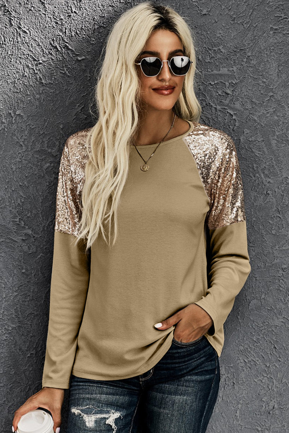 Yellow Canary Long Sleeve Sequin Top