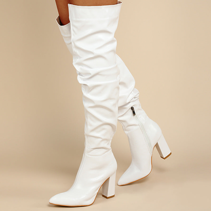 Chunky Heel High Zipper Over The Knee Boots