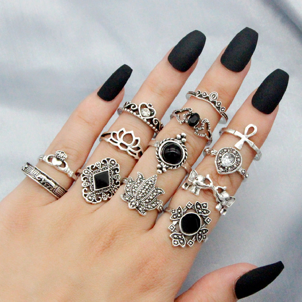 13-piece Ring Set Retro Personality Water Drop Crown