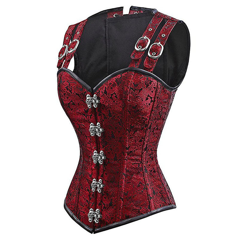 Ladies Gothic Punk Steel Double Button Double Buckle Strap Corset Top