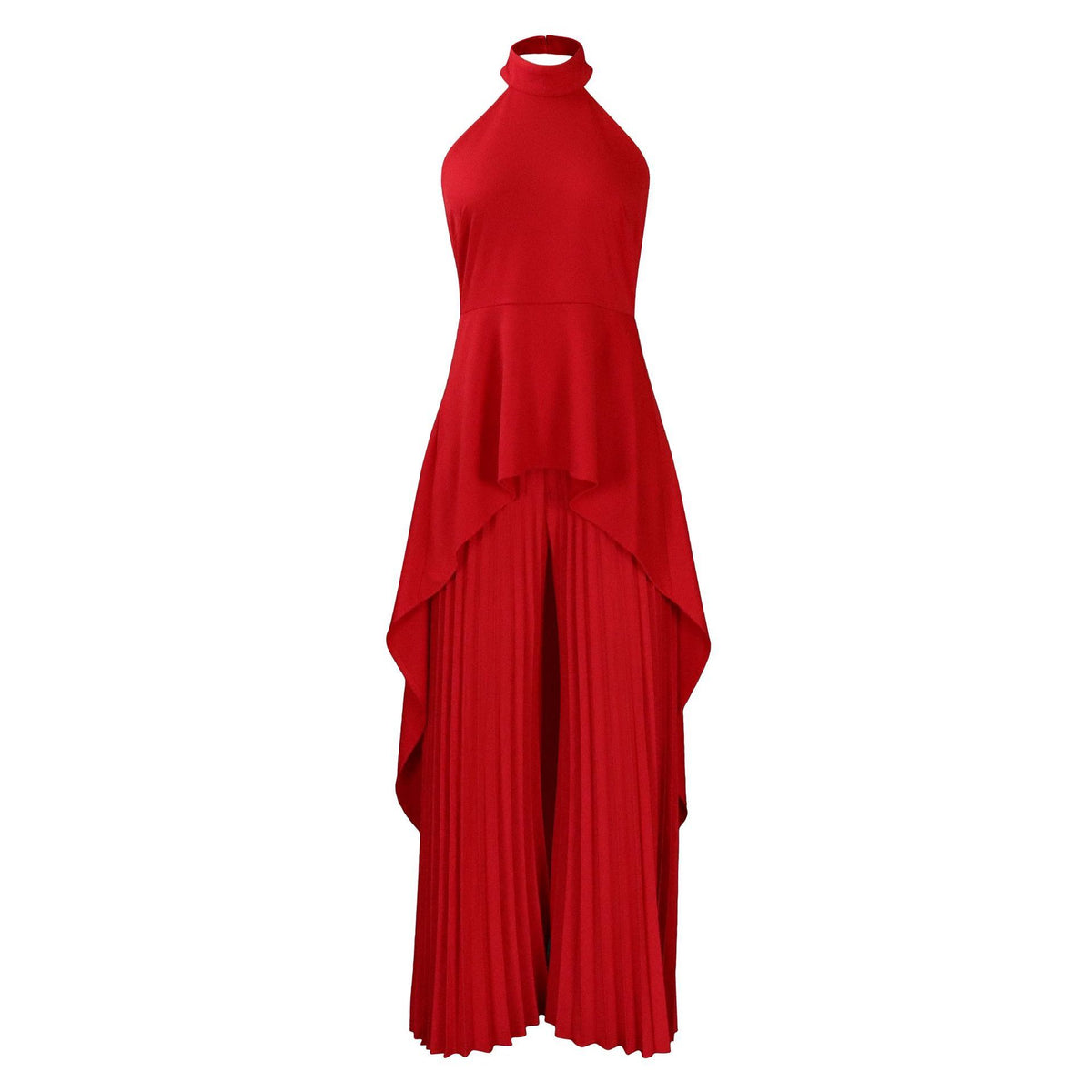 Backless Grecian Neck Long Tail Flowy Top And Pleated Wide-leg Pants Casual Two Piece Sets