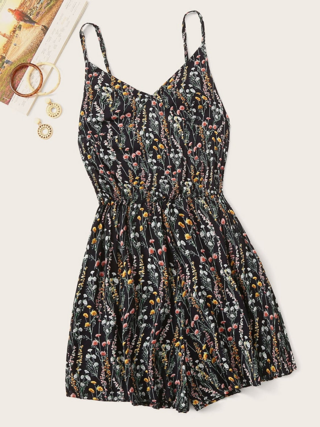 Printed V-Neck Spaghetti Strap Romper