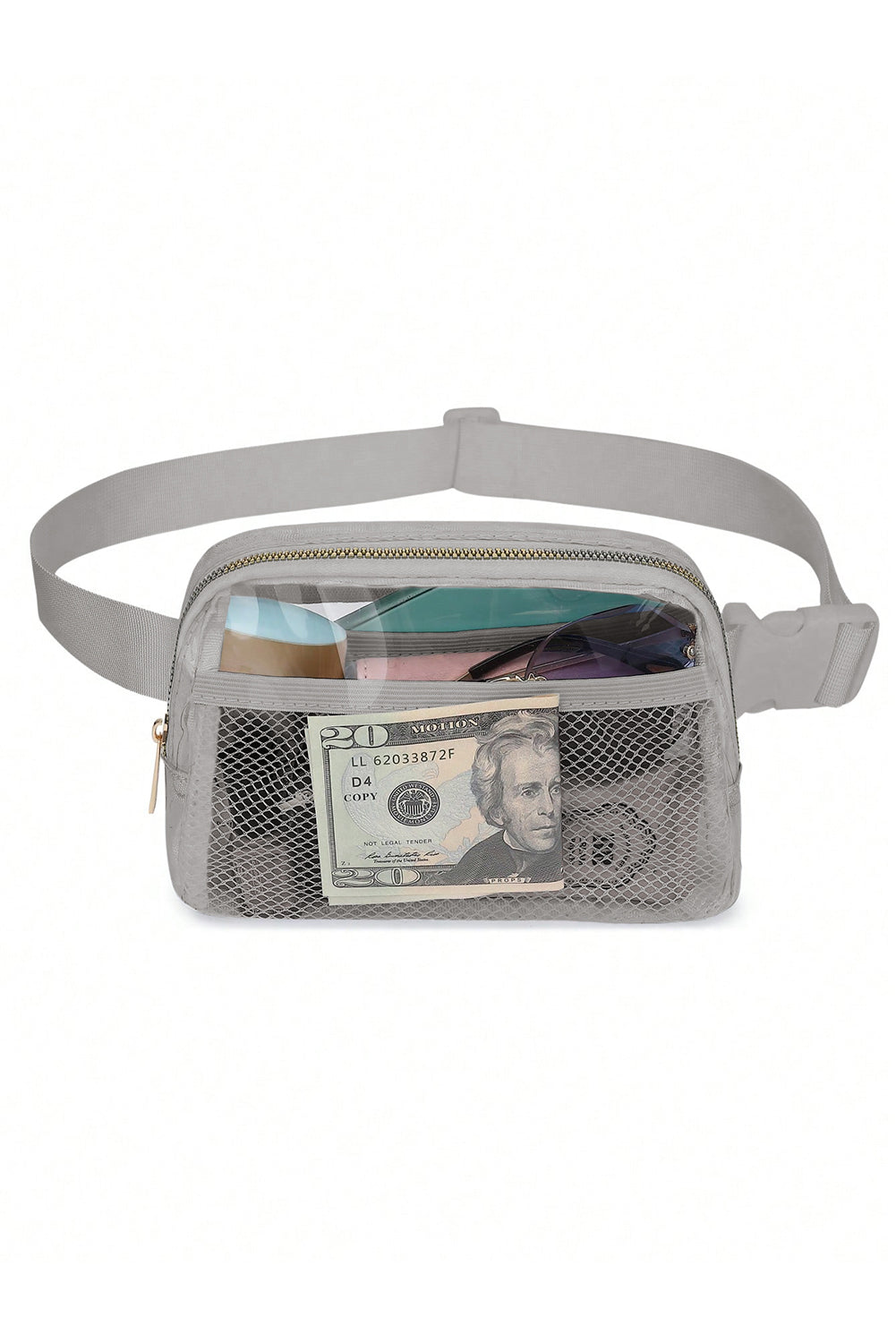 Dark Grey Adjustable Straps Zipper Clear Waist Bag