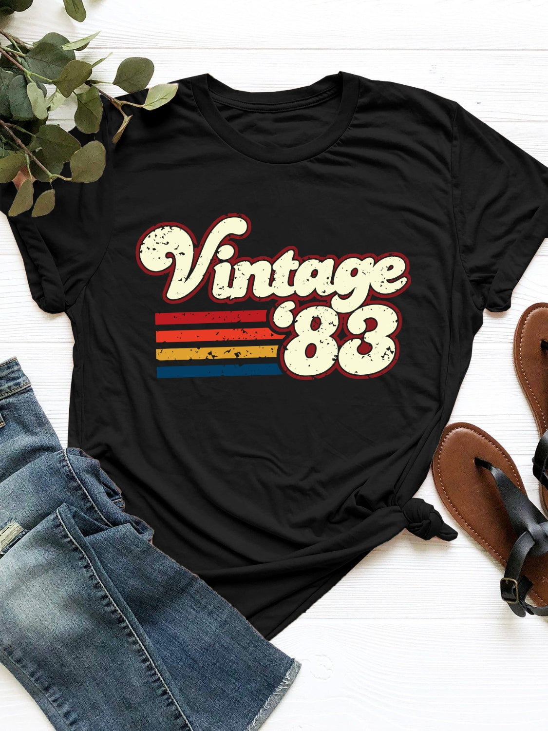 Vintage '83 Graphic Round Neck Short Sleeve T-Shirt