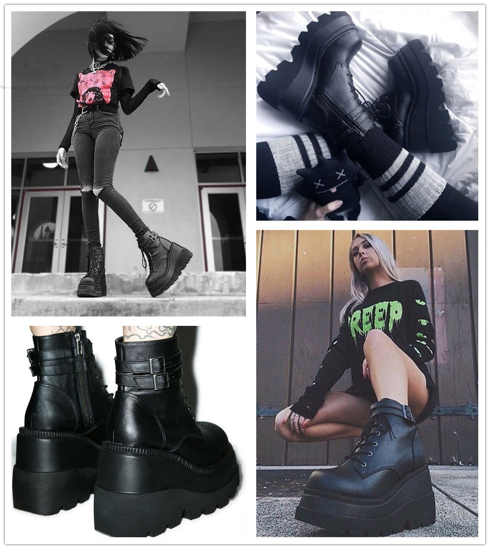 Platform Wedge Goth Punk Princess Ankle Boots