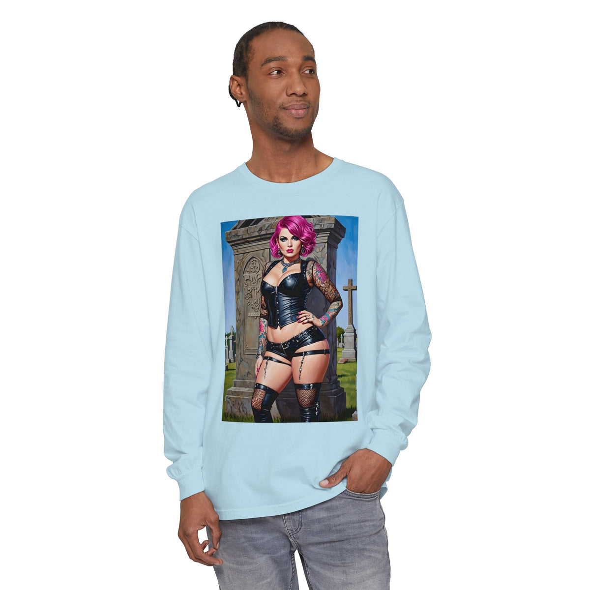 Goth Graveyard Girl Series - Design Two - Unisex Garment-dyed Long Sleeve T-Shirt