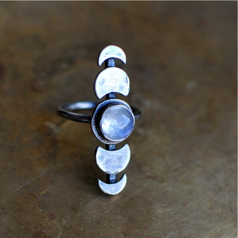 Moon Phases Vintage Boho Moonstone Ring