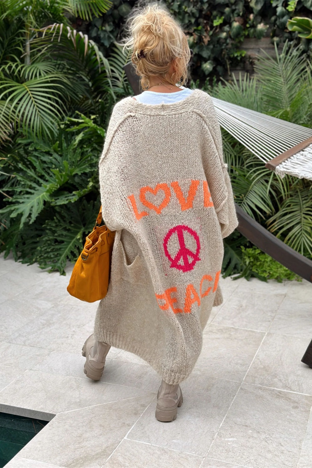 Love And Peace - Dropped Shoulder Long Sleeve Cardigan