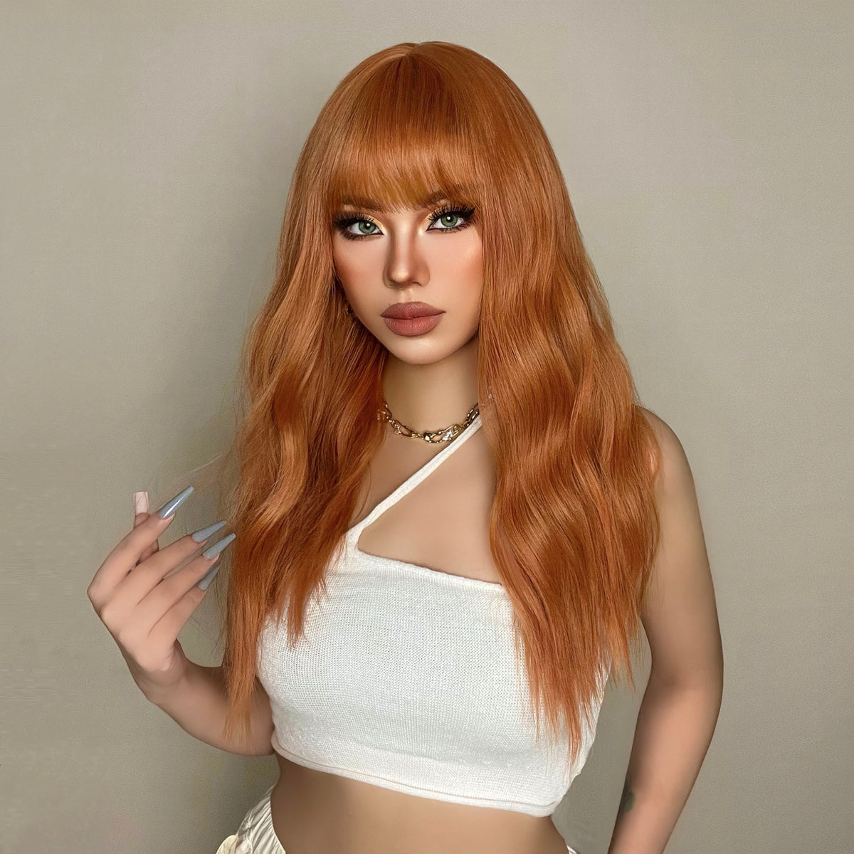 Orange Long Hair Wig With Slight Wave