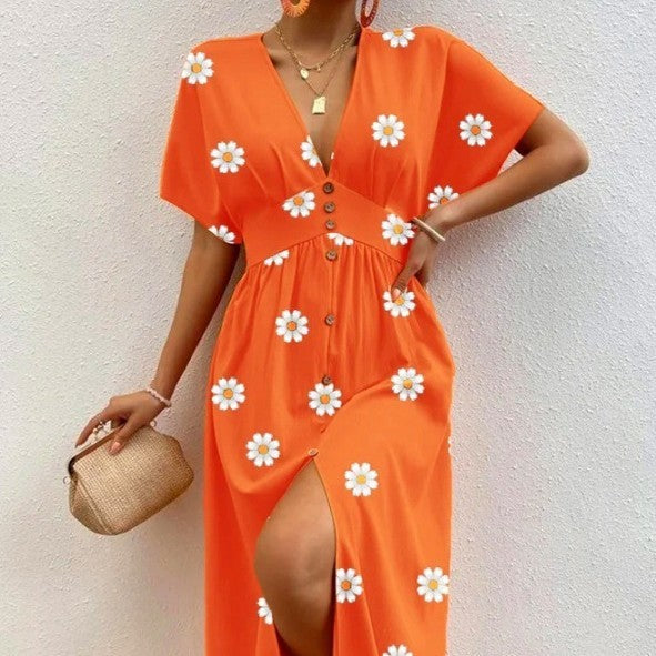 Bright and Breezy Boho Daisy Flower Mid-length Dress