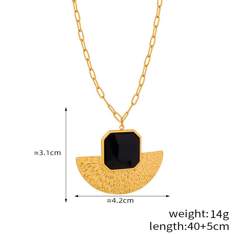 18K gold exaggerated fan-shaped volcano with gemstone design simple style necklace and earrings set