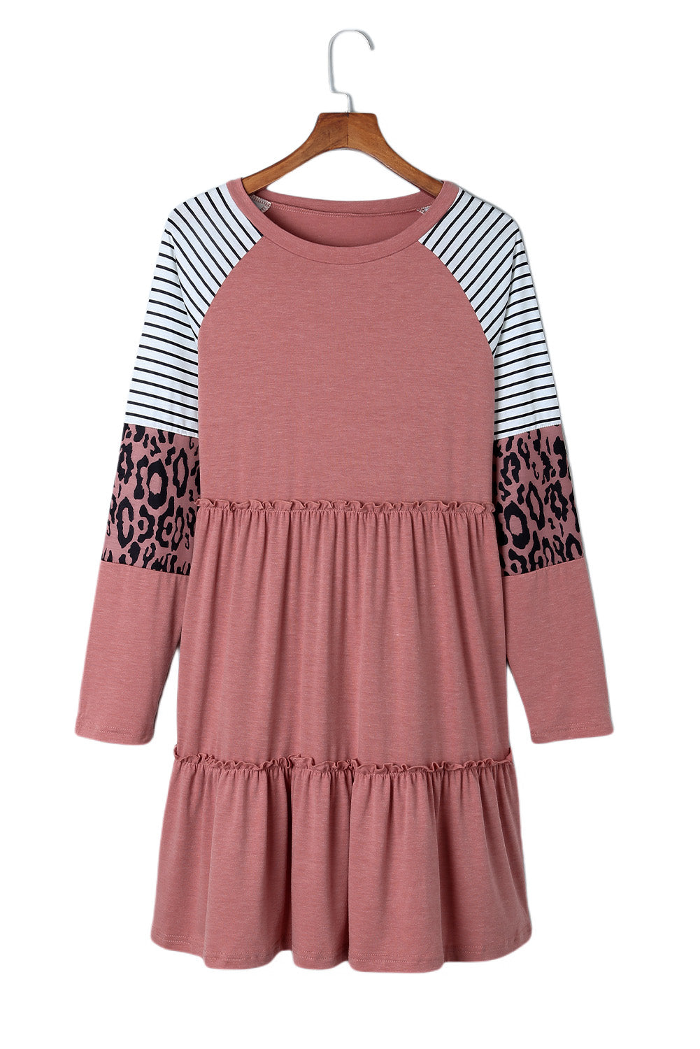 Multicolor Striped Leopard Raglan Sleeve Textured Dress