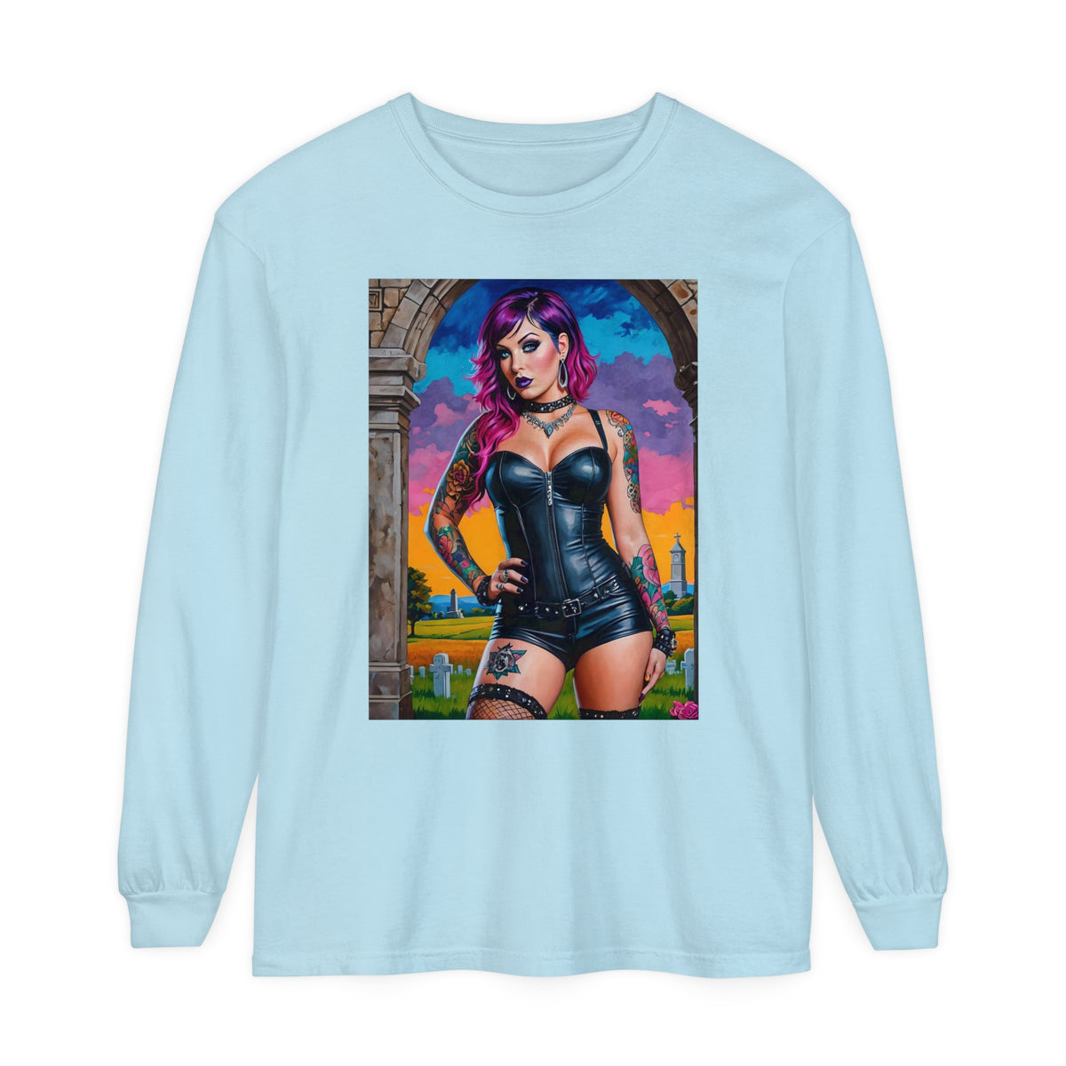 Goth Graveyard Girl Series - Design Three - Unisex Garment-dyed Long Sleeve T-Shirt