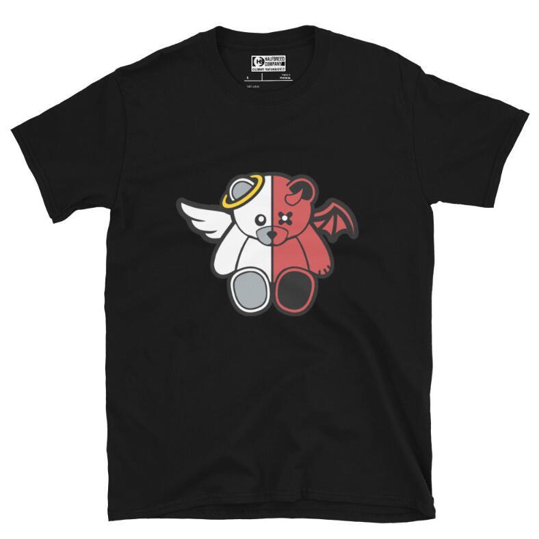 Good Versus Evil Teddy Bear Angel Vs Devil Graphic Print Tee Shirt