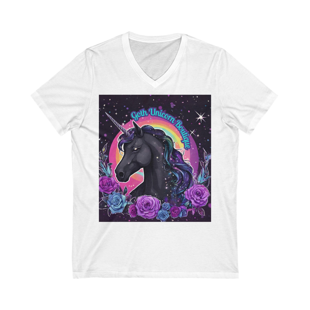 Goth Unicorn Boutique Floral Unisex Jersey Short Sleeve V-Neck Tee