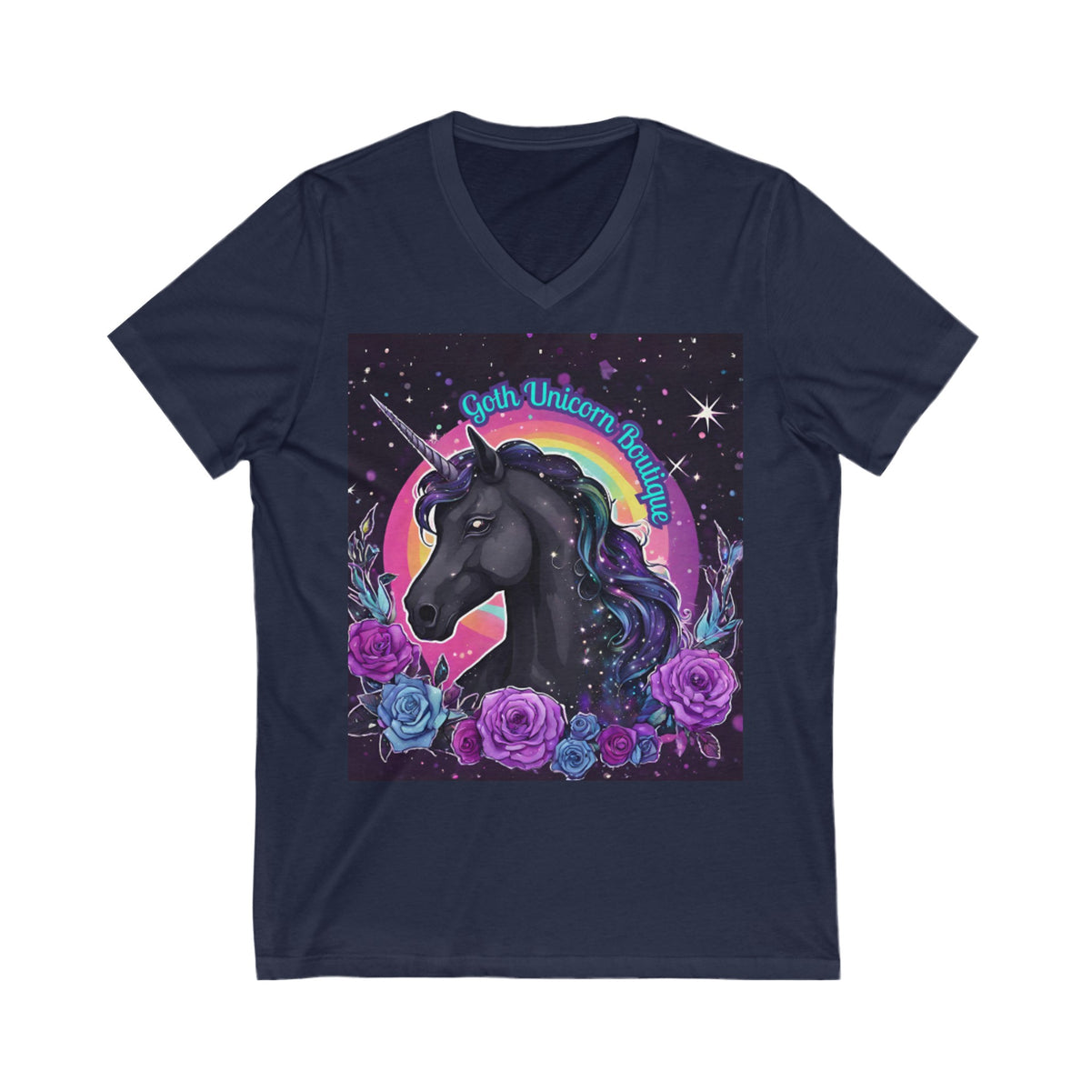 Goth Unicorn Boutique Floral Unisex Jersey Short Sleeve V-Neck Tee