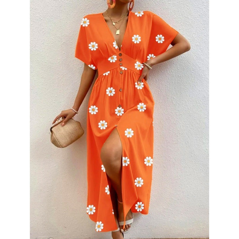 Bright and Breezy Boho Daisy Flower Mid-length Dress