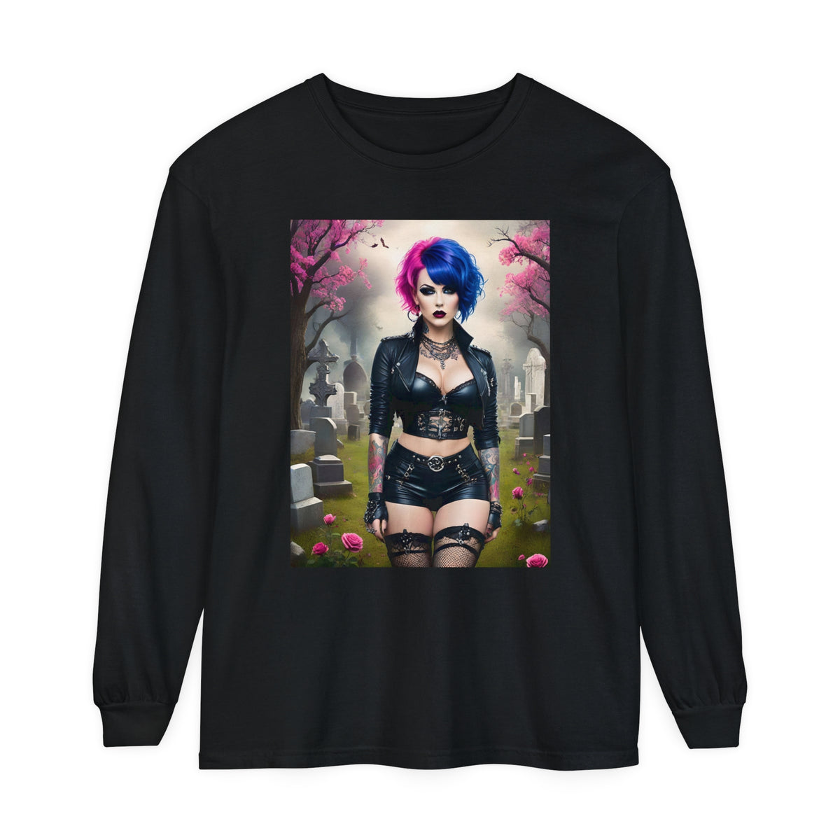 Goth Graveyard Girl Series - Design Thirteen - Unisex Garment-dyed Long Sleeve T-Shirt