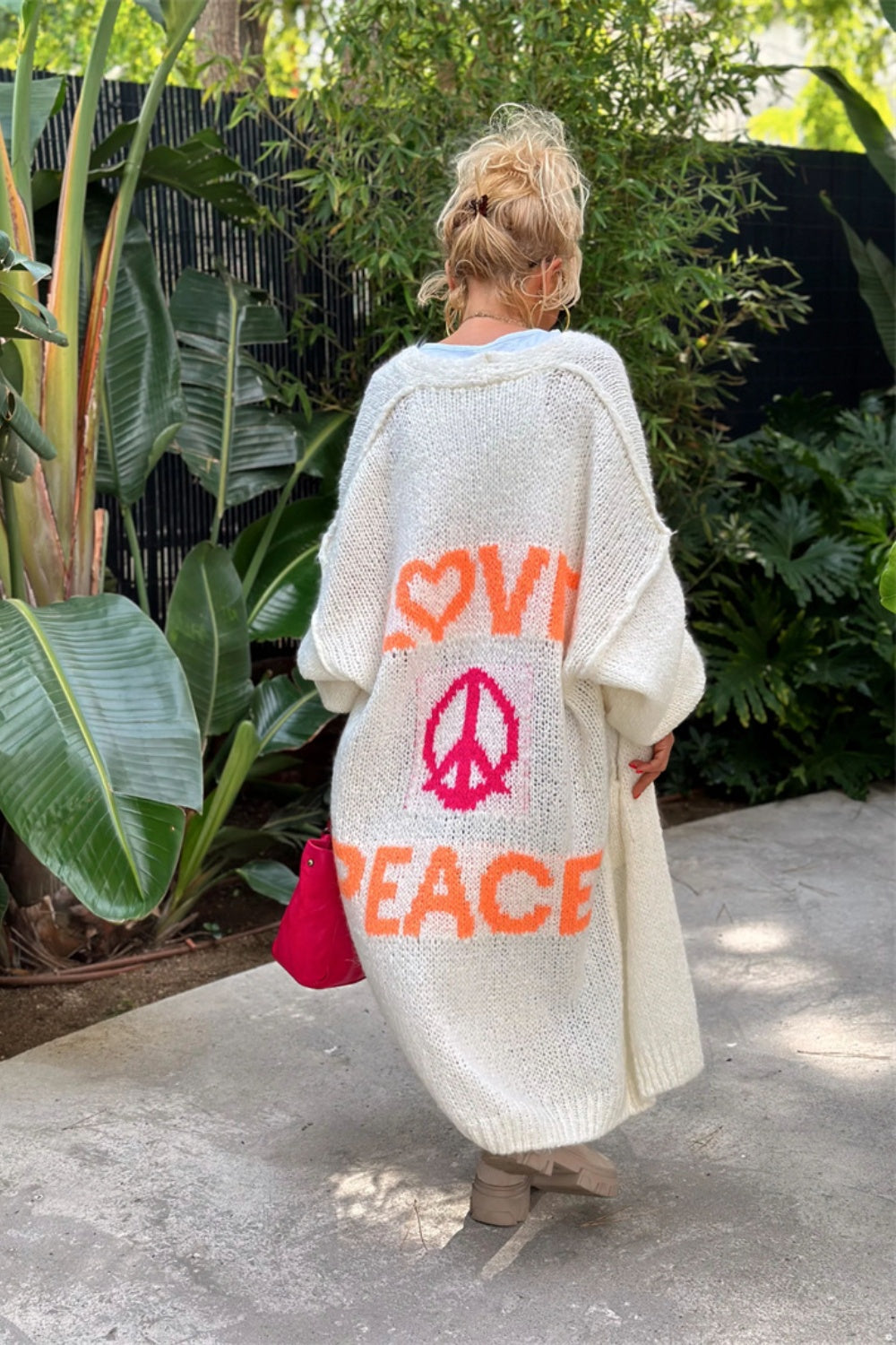 Love And Peace - Dropped Shoulder Long Sleeve Cardigan