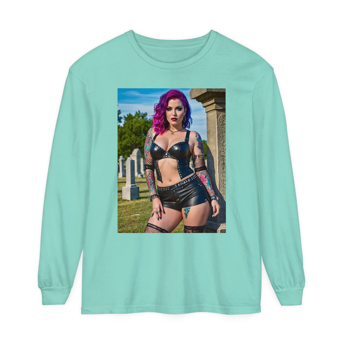 Goth Graveyard Girls Series - Design One - Unisex Garment-dyed Long Sleeve T-Shirt