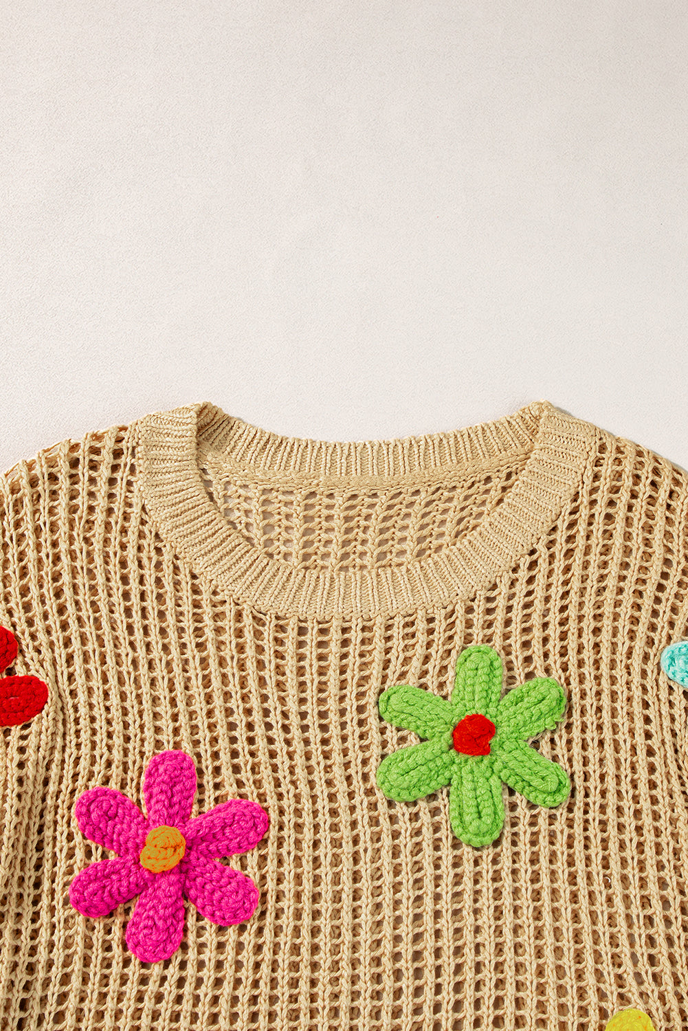 Black Crochet Flower Hollow-out Sweater T Shirt