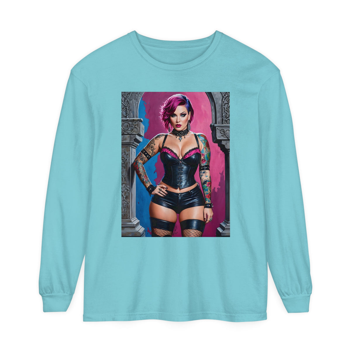 Goth Graveyard Girl Series - Design Five - Unisex Garment-dyed Long Sleeve T-Shirt