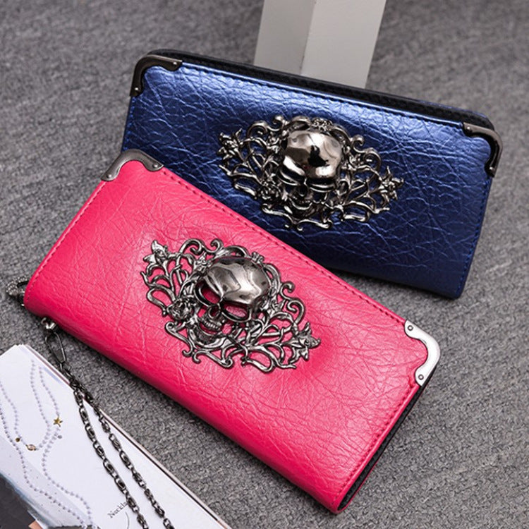 Retro Punk Rock Style Skull Embellished Wallet Multiple Color Options