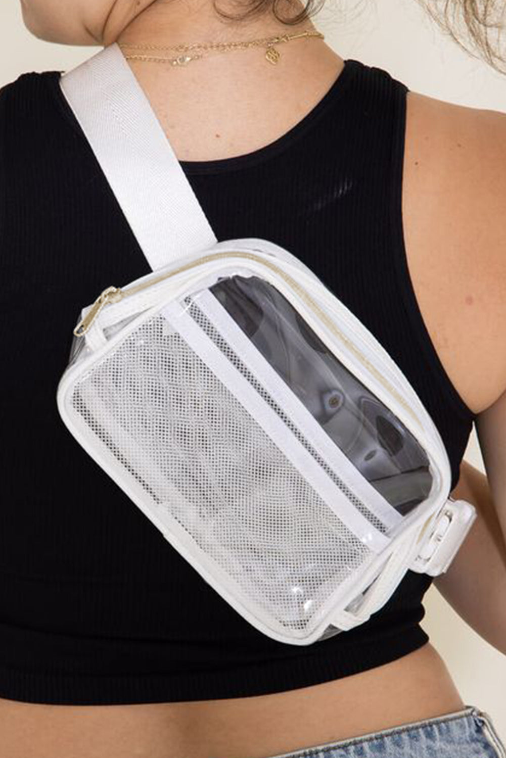 Dark Grey Adjustable Straps Zipper Clear Waist Bag