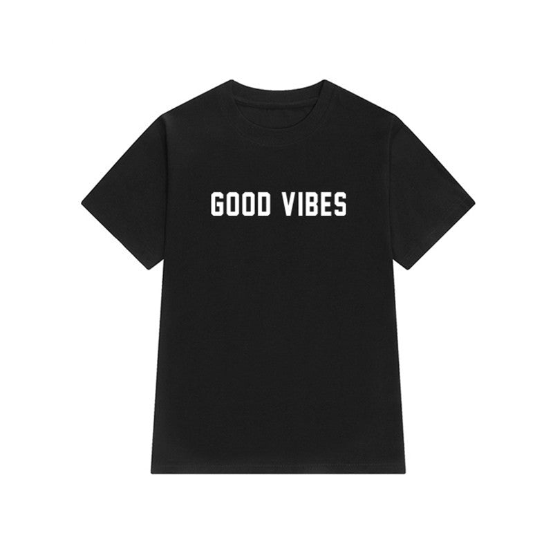 Good Vibes Casual Round Neck Short Sleeved Graphic Print Tee Shirt