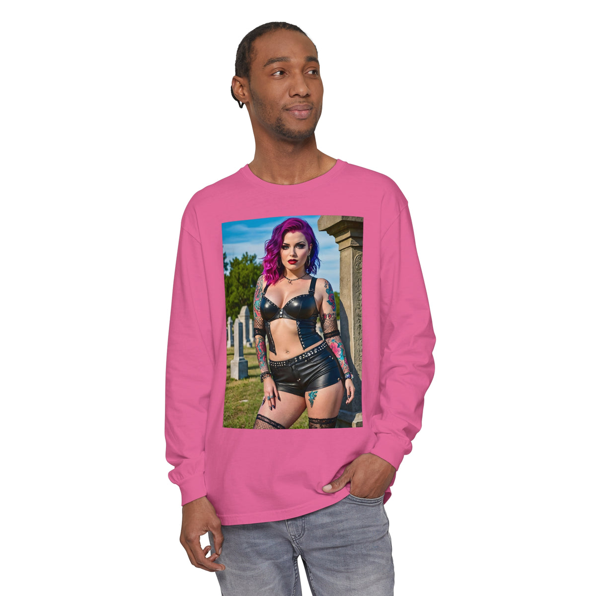 Goth Graveyard Girls Series - Design One - Unisex Garment-dyed Long Sleeve T-Shirt