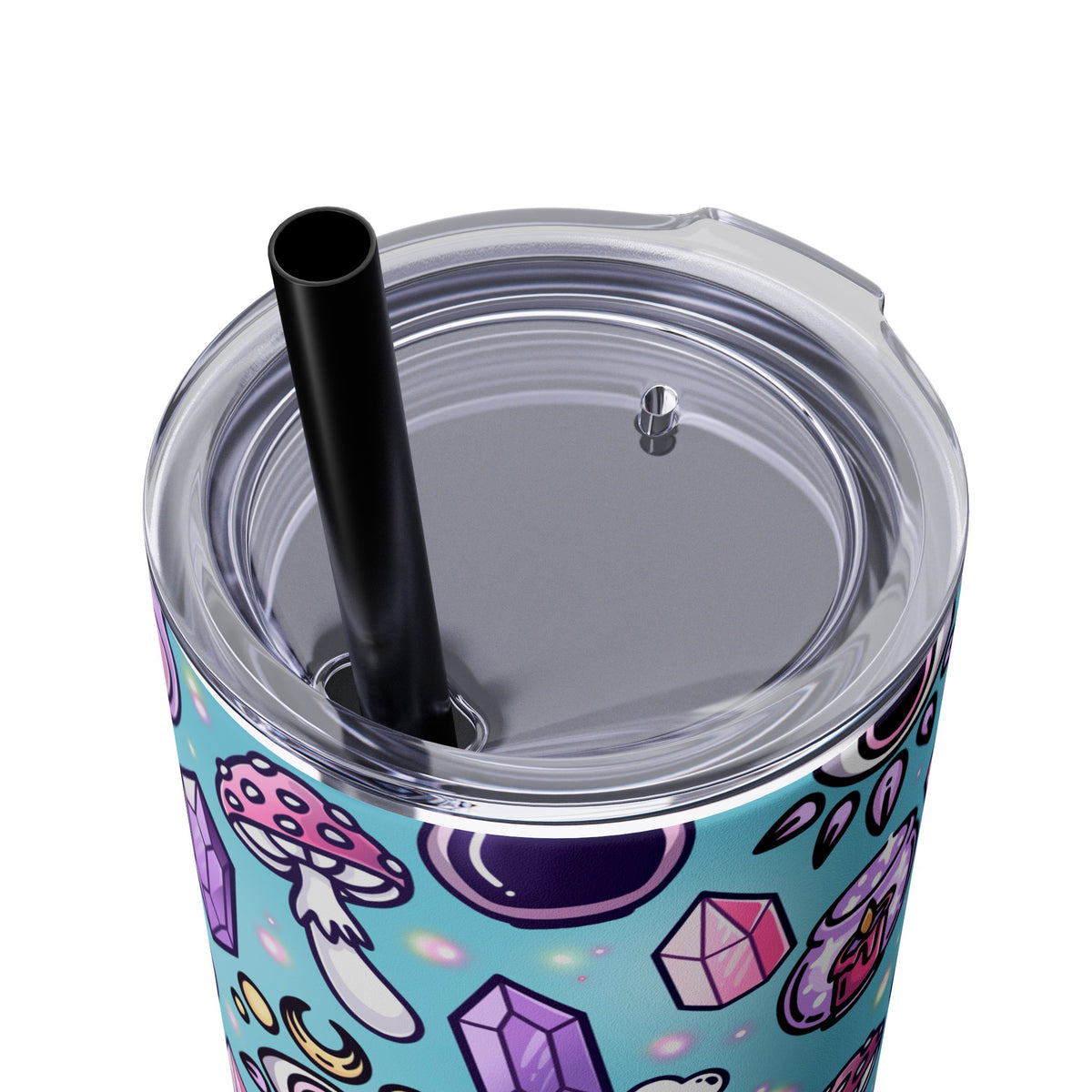 Witchy Pastel Blue Skinny Tumbler with Straw, 20oz