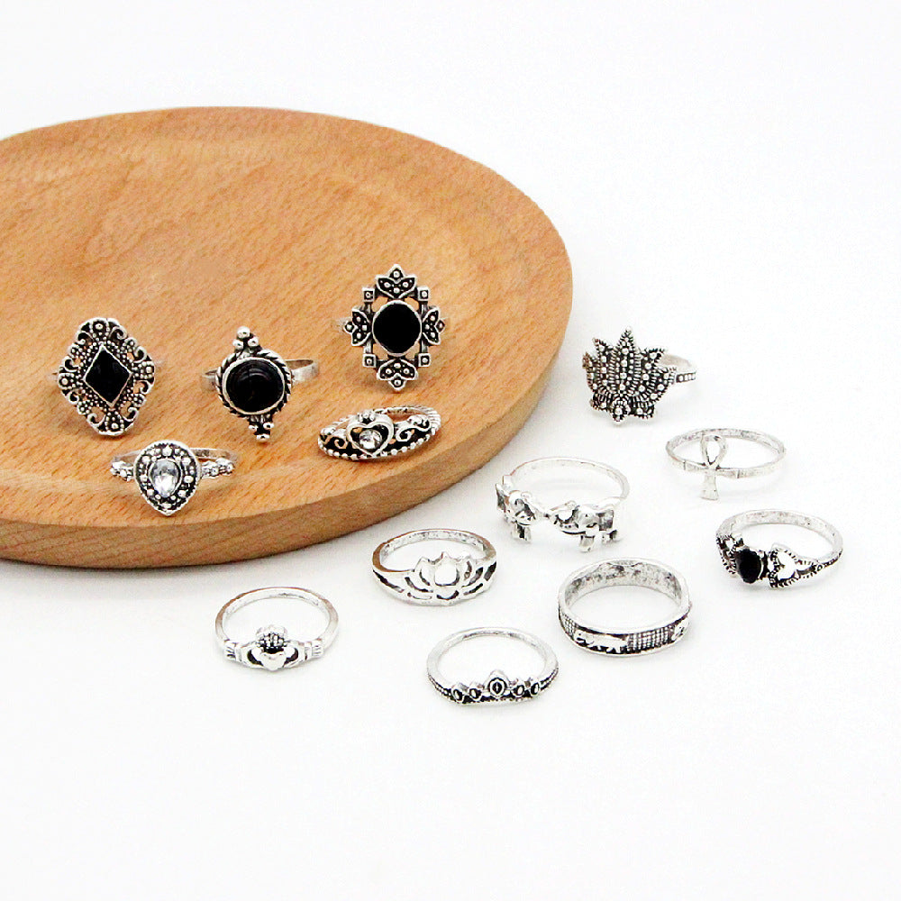 13-piece Ring Set Retro Personality Water Drop Crown