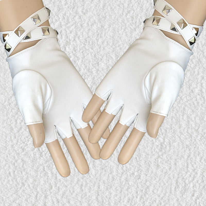 Punk Rock Fingerless Wrist Strap Wrap Cosplay PU Gloves