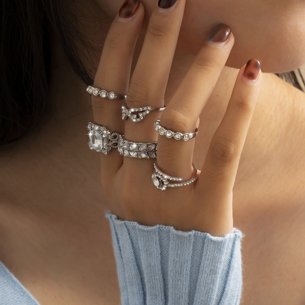 Rhinestone Stackable Ring Set