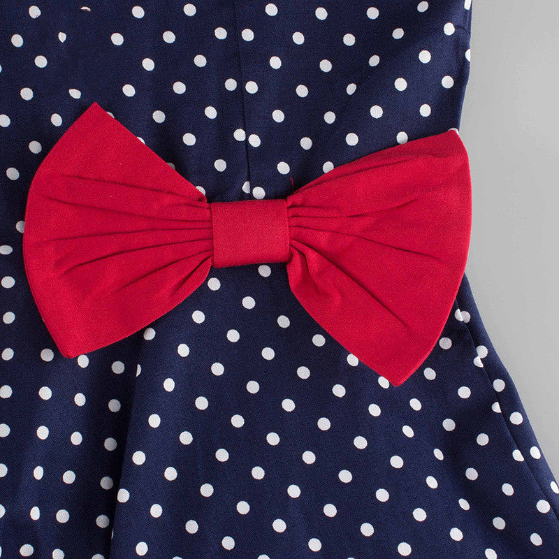 Polka Dot Side Bow Swing Dress