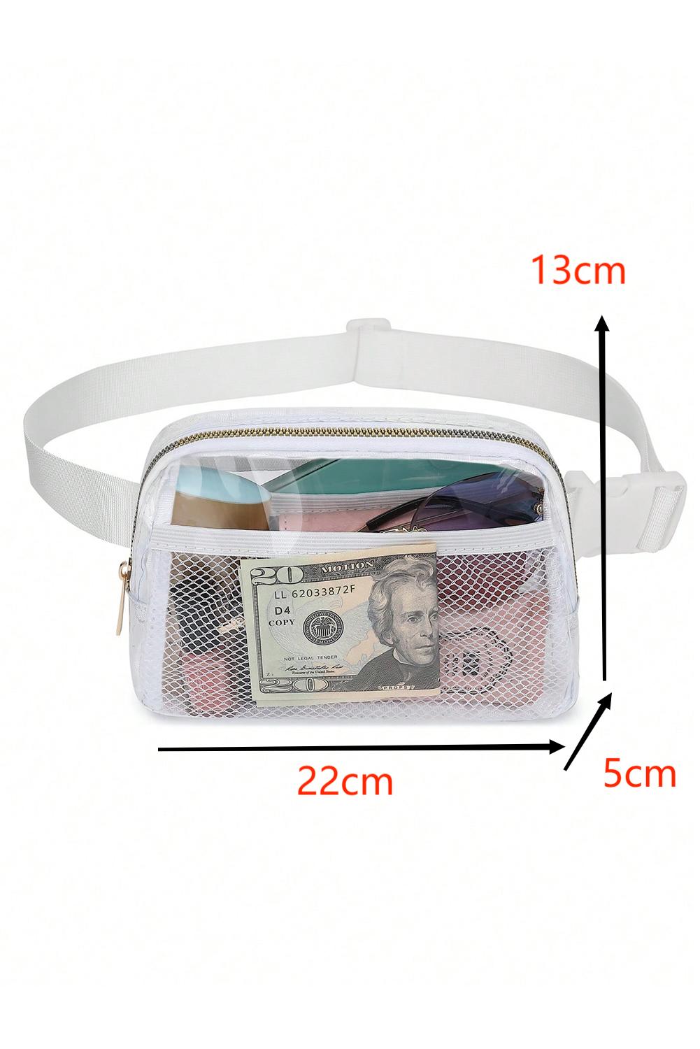 Dark Grey Adjustable Straps Zipper Clear Waist Bag