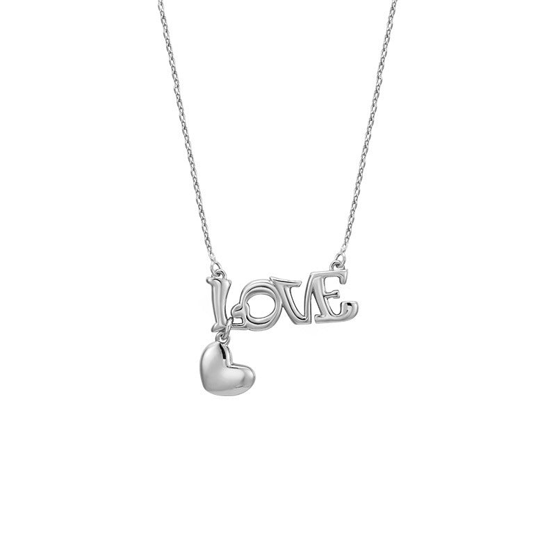 Love Drop Bar Necklace With Dangling Heart