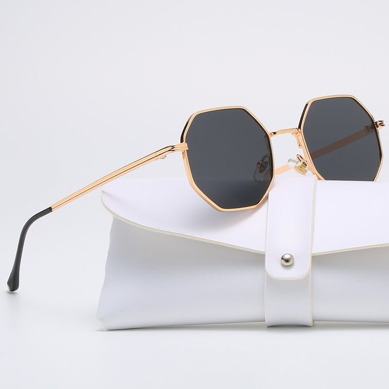 Metal Framed Polygonal Retro Trendy Sunglasses