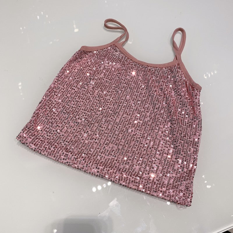 Women's Glitter Cami Tops One Size Stretch Tank Tops