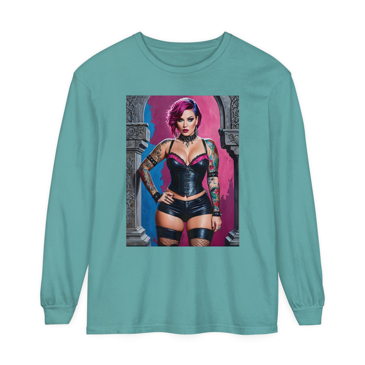 Goth Graveyard Girl Series - Design Five - Unisex Garment-dyed Long Sleeve T-Shirt