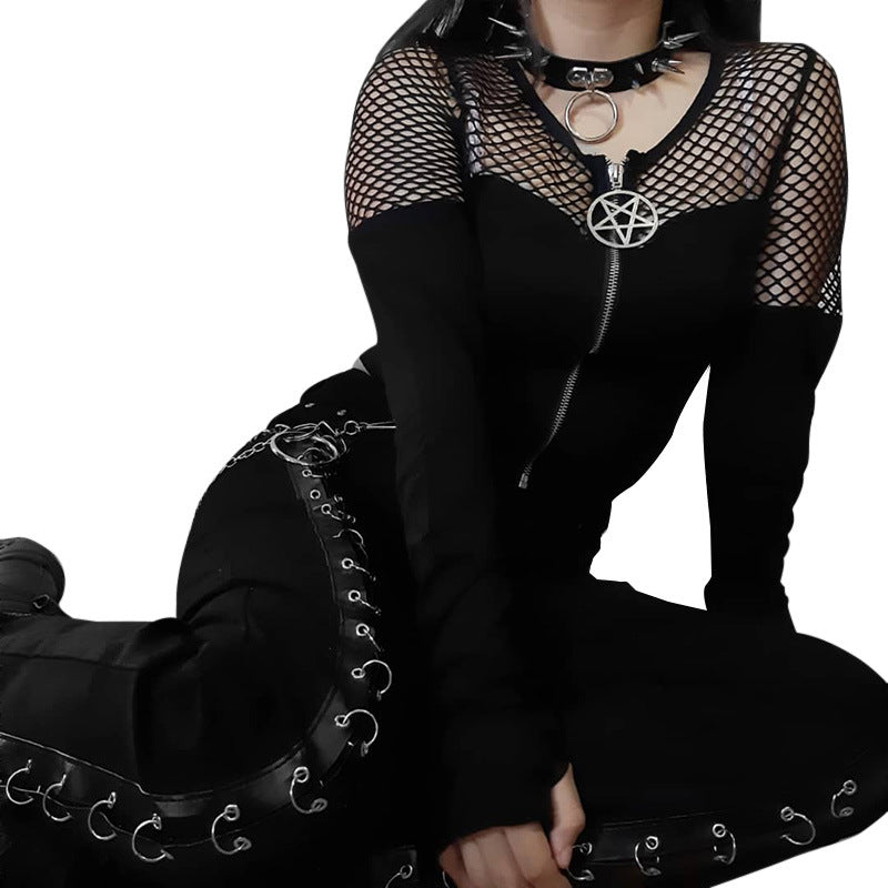 Gothic Sexy Stitching Zipper Cardigan Base Shirt