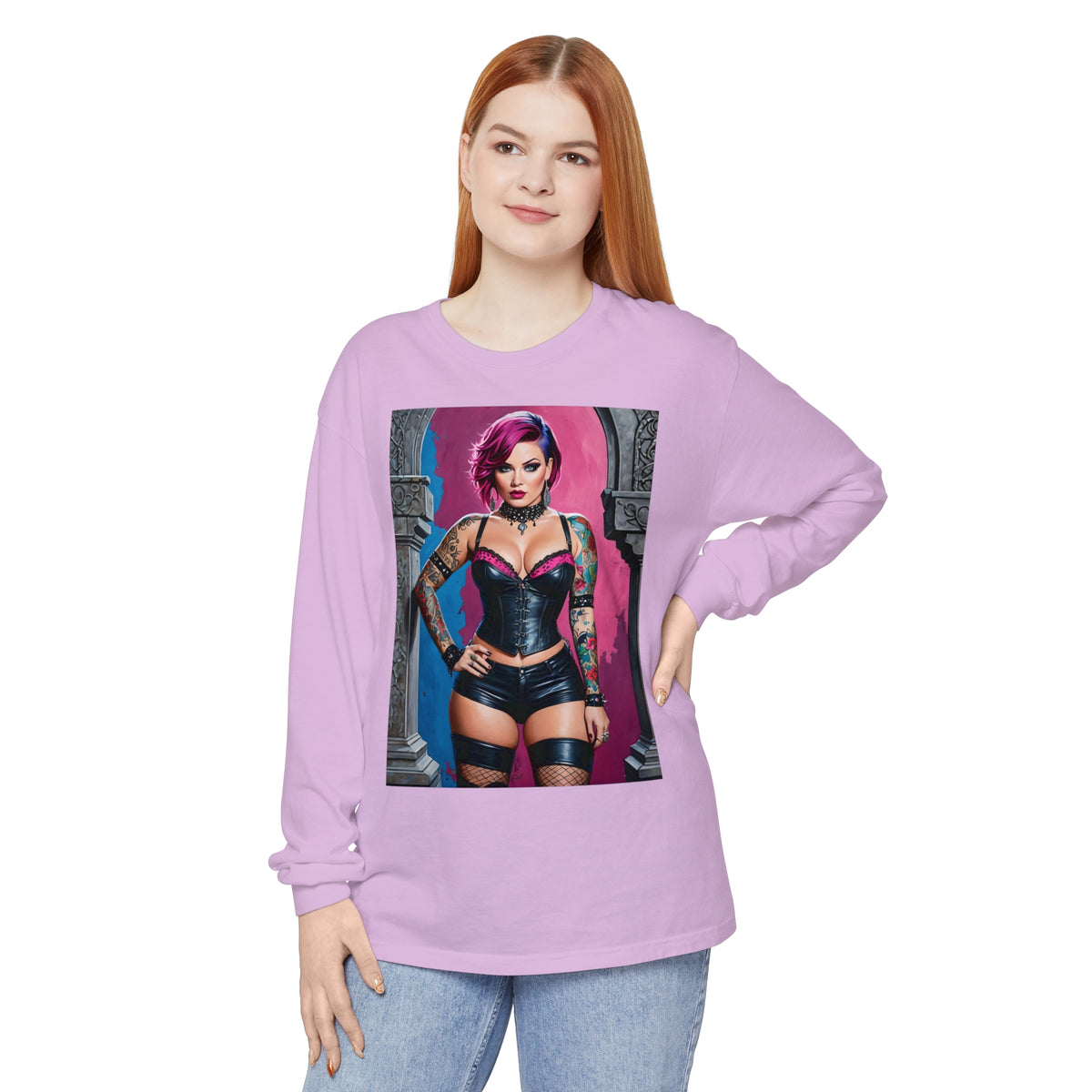 Goth Graveyard Girl Series - Design Five - Unisex Garment-dyed Long Sleeve T-Shirt