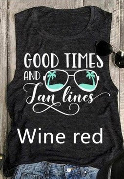 Good Times And Tan Lines Sleeveless Graphic Print Tank Top Tee Shirt