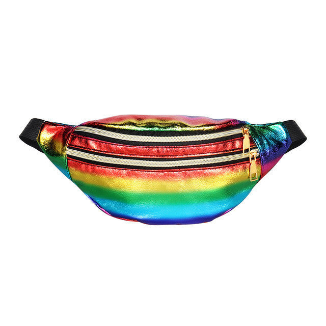 Rainbow Holographic Laser Festival Fashion Shoulder or Fanny Pack Bag With 3 Pockets